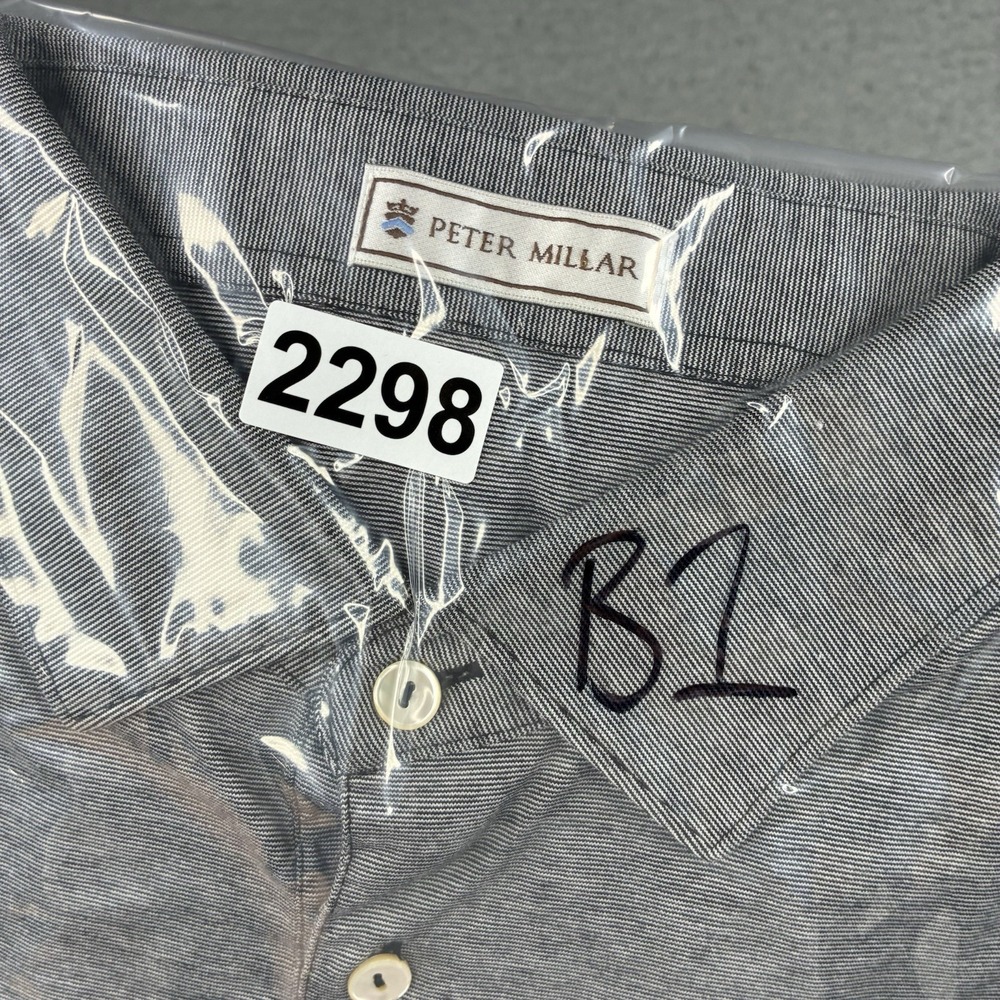 Peter Millar Polo Shirt Men's L Gray Striped Cotton Golf Jasna Polana TPC Logo - Picture 10 of 10